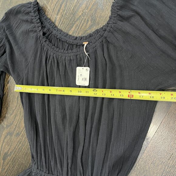 Free People Dress Women’s Large Black Gaia Mini Gauzy Boho Oversized Whimsigoth - Picture 10 of 11